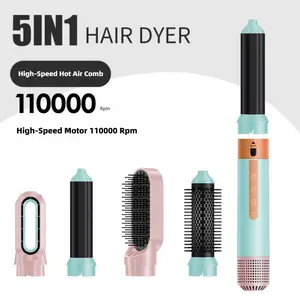 Macaron 5-in-1 6-in-1 - Hot Air Styling Brh Multifunctional Blow Dryer & Straightener for Quick Styling 2-in-1 Curling Iron with Interchangeable Nozzles Ionic Hair Volumizer for Home Use digital aire drying and to led up value set brush Rotating Hair Drye