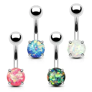 Fifth Cue Opal Glitter Prong Set Belly Button Ring 316L Surgical Steel Jewelry (4pc Combo Set)