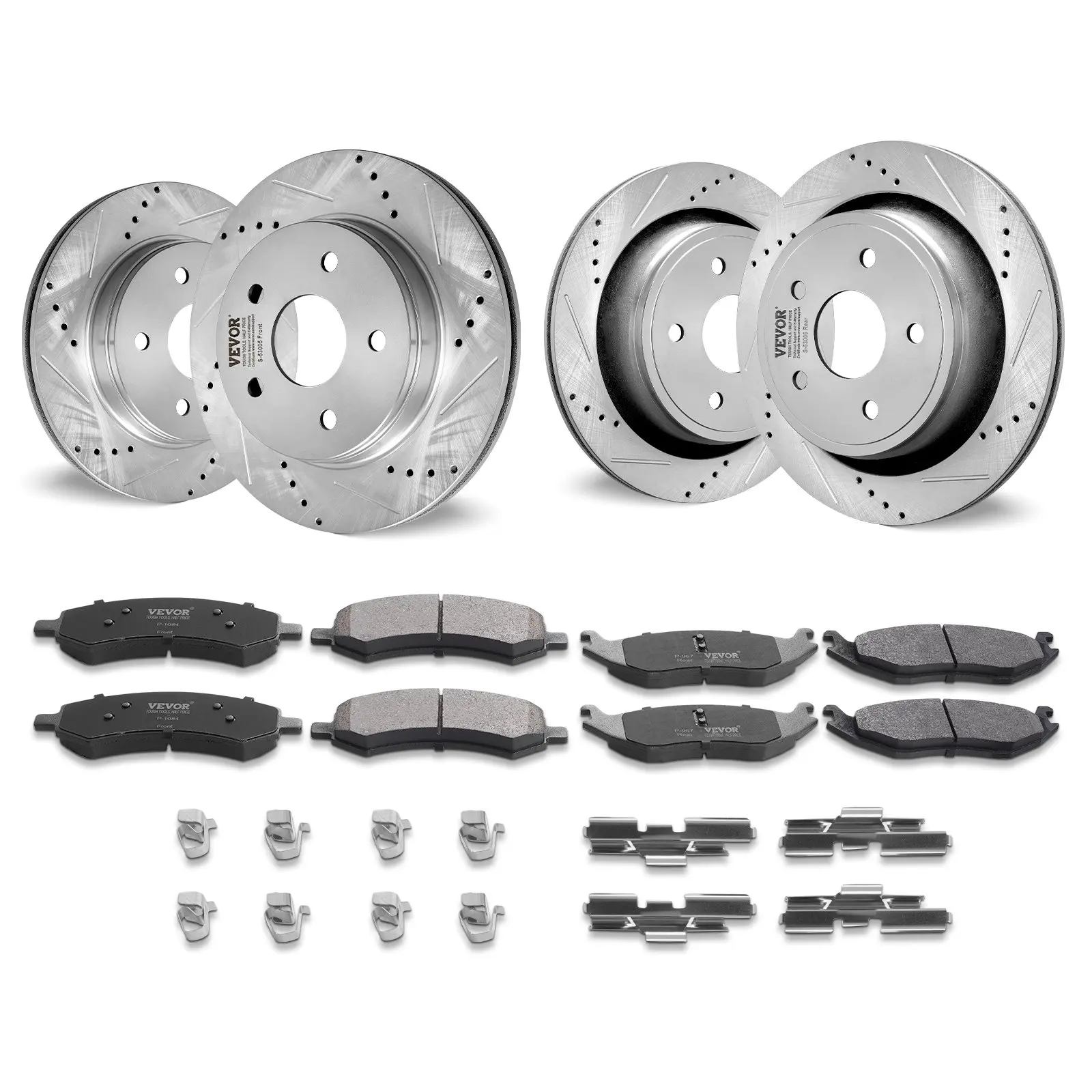 VEVOR Front and Rear Brake Kit for 06-2018 Dodge Ram 1500, 07-2009 Dodge Durango Chrysler Aspen, Drilled and Slotted Brake Rotors Ceramic Brake Pads Replacement, 13.2 Front Rotors 13.9 Rear Rotors