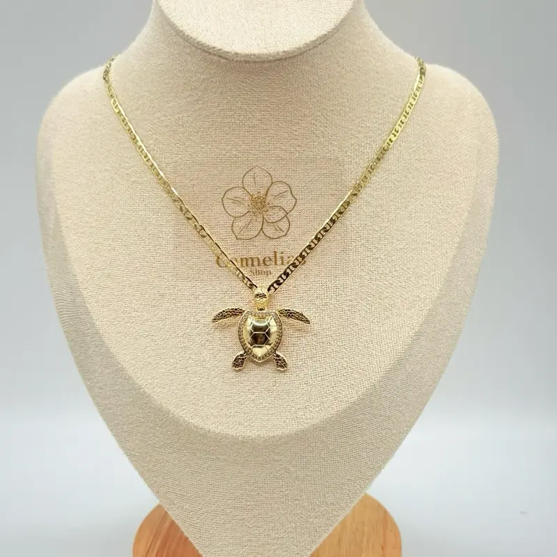Cuban Chain Necklace with Turtle Pendant 20 Inches Long Gold-Tone Jewelry Accessory Cuban Chain Necklace with Turtle Pendant 20 Inches Long Gold-Tone Jewelry Accessory