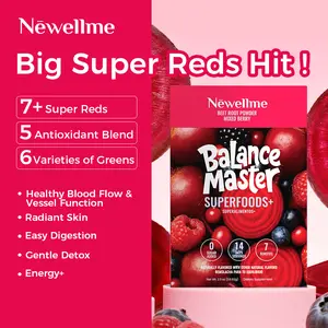 Newellme Super Red Food Powder Supports Blood Pressure Benefits Leg Veins Heart & Blood Vessel Health Extracts of Beetroot 14 Bottles per Box for Optimum
