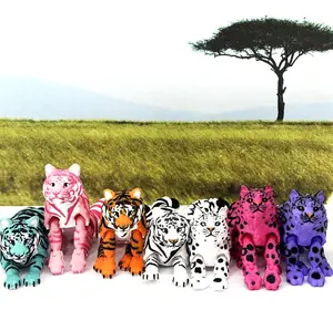 7pcs Articulated Tiger and Leopards, 3D Printed Sensory Fidget Toy, 6.5 Inches  Wildlife Animal Fidget Toy, Executive Desk Toy, AT001-OR
