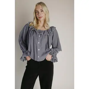 The Donaldson Gingham Ruffle Blouse in Black