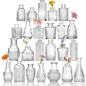 24 glass bud vase set small vases for flowers clear bud vases for centerpieces flower vases in bulk for rustic wedding decorations vintage look home table decor