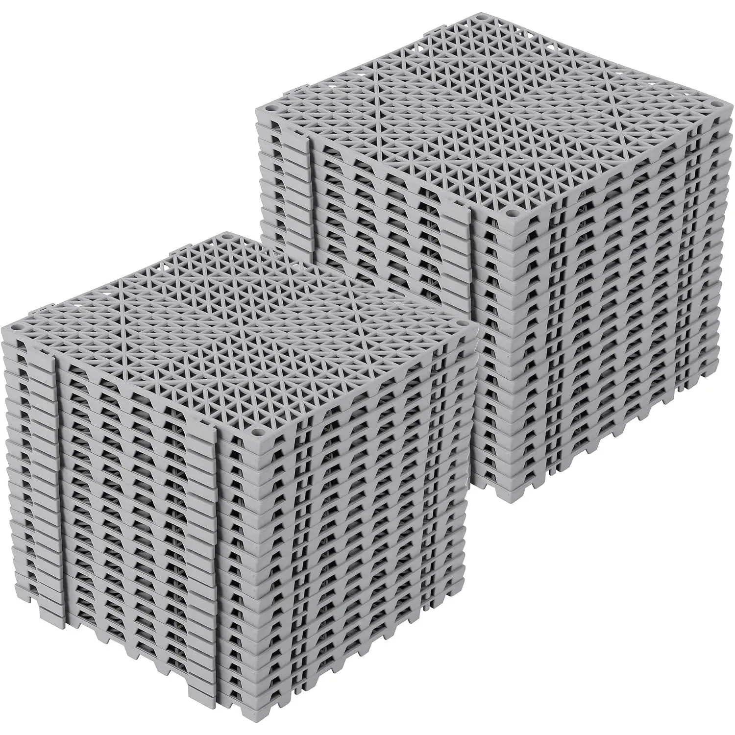 GARVEE Modular Grey 12" PVC Non-Slip Square Drainage Tiles - 50 Interlocked Tiles with Drainage Holes, Waterproof, Quick-Dry for Bathroom, Pool