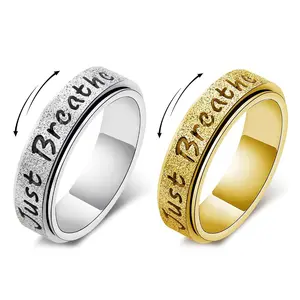New Jewelry Relax Deep Breath Rotatable Titanium Steel Ring Women's Stress Relief Ring Couple Ring Premium Stainless Steel Geometric Design