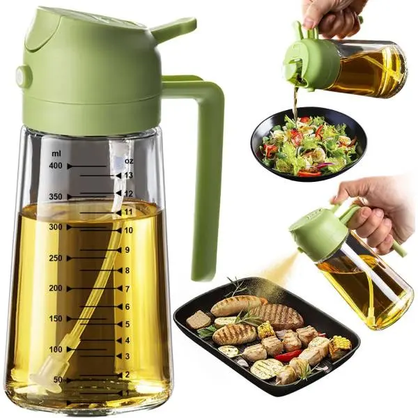 16oz Glass Olive Oil Sprayer & Dispenser Bottle, 2 in 1 Olive Oil Sprayer for Cooking, Oil Spray Bottle for Air Fryer, Salad, BBQ, Kitchen Gadgets, 470ml