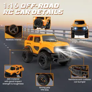 Large Remote Control Car, 1:16 Scale RTR Off-Road Vehicle with Lights & Driving Demo, 2.4GHz Radio Control Trucks 120+ Min Play for Kids, Boys & Girls, Gifts for 3-12 Year Old