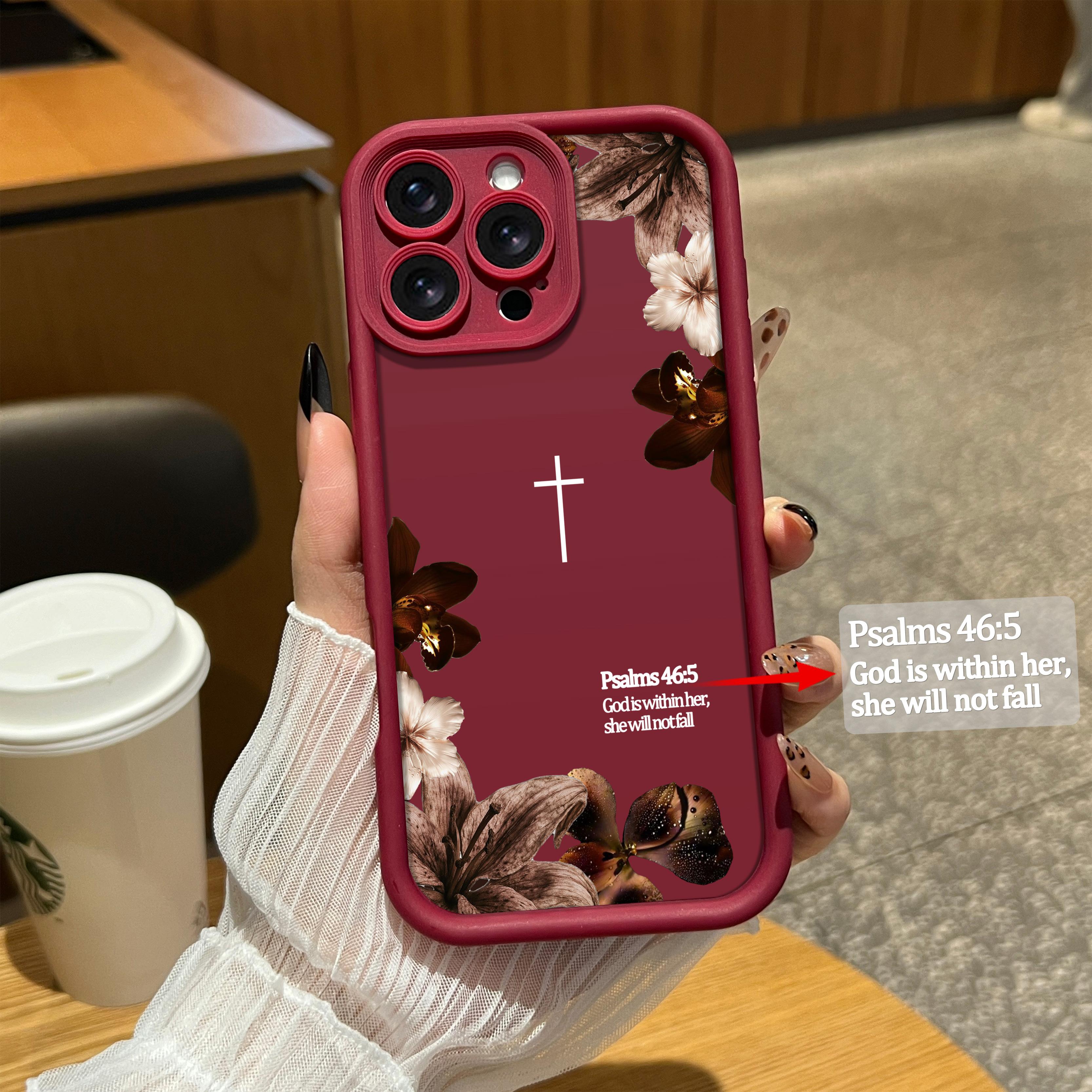 Vintage Floral Aesthetics Lanyard Phone Shell Christian Psalms 46:5 Cross for iPhone Samsung 17Pro Max Air 16 15Plus 14 13 12 11 XR XS Galaxy S25 S24 S23 S22 A71 A56 A55 A54 A53 A52 Matte Finish Anti Drop Bumper Religious Birthday Gift For Her .NN114