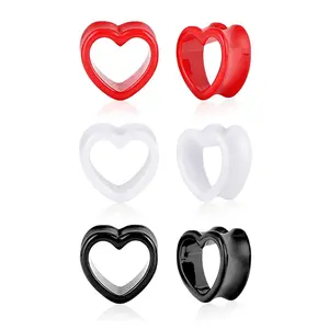 6pcs Heart Shape Ear Gauges Colorful Tunnels Plugs Stretchers Expander