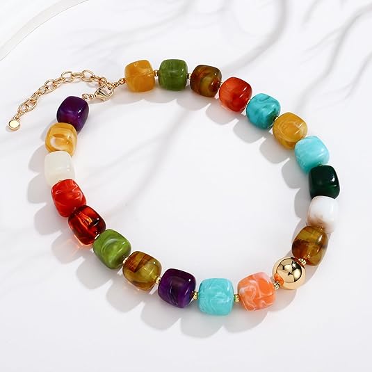Summer Beach Jewelry Chunky Beaded Necklace for Women Trendy Statement Big Colorful Resin Bead Choker Necklaces Boho Charm Jewelry