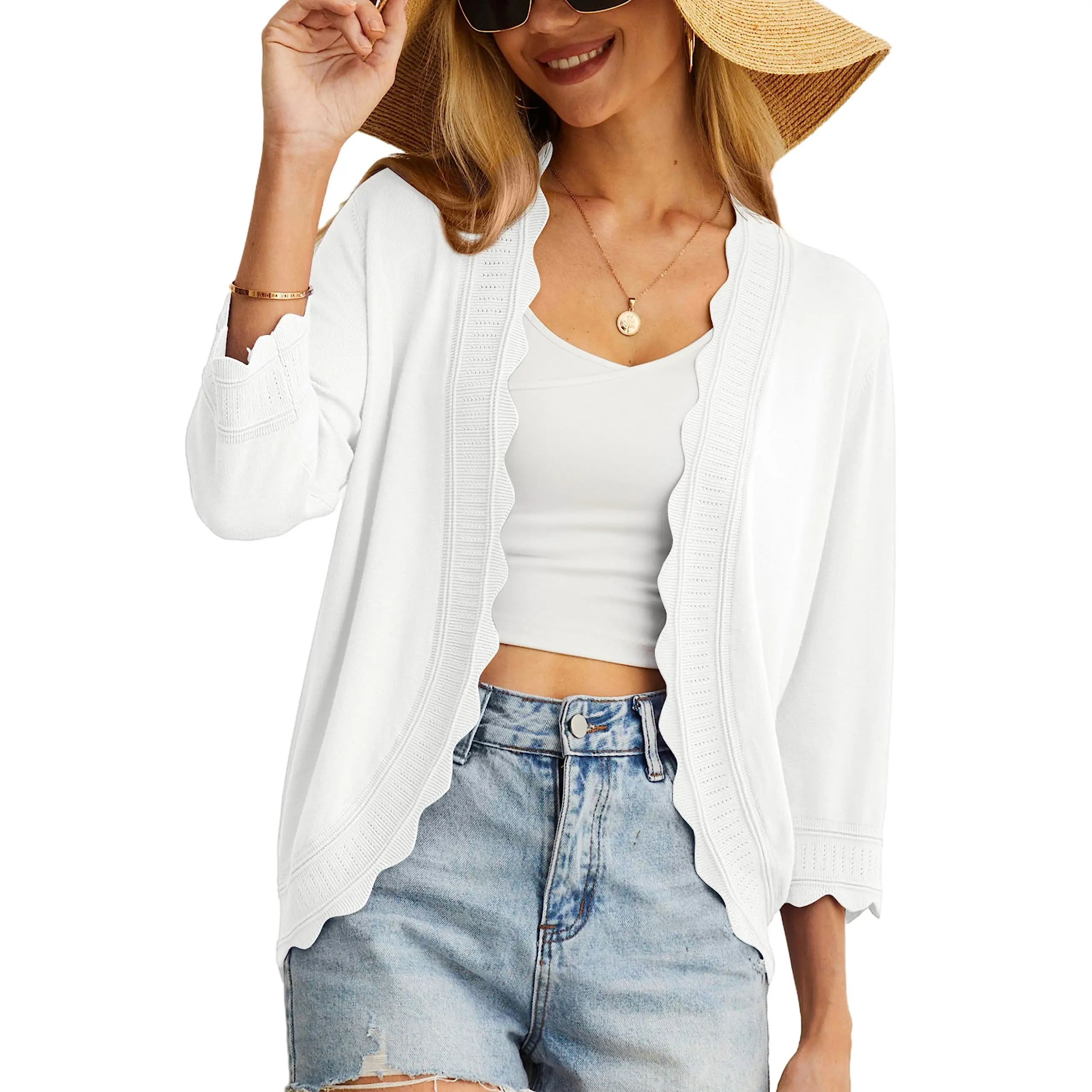 GRECERELLE Women's 3/4 Sleeve 2026 Summer Cardigan Lightweight Casual Open-Front Cropped Shrug Sweaters for Women