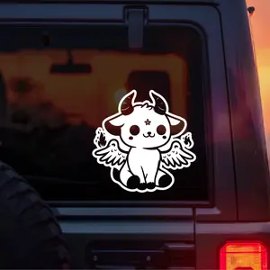 Cute Baphomet Vinyl Car Decal – Kawaii Gothic Occult Sticker for Car Window Laptop Tumbler – Witchy Alt Girl Goth Aesthetic Demon Goat Design Gift