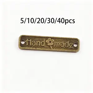 5/10/20/30/40pcs Metal Handmade Labels, DIY Bag Clothes Hat Sewing Labels, Retro Silvery Bronze Alloy, Handmade Letter Labels, Pendant Tags