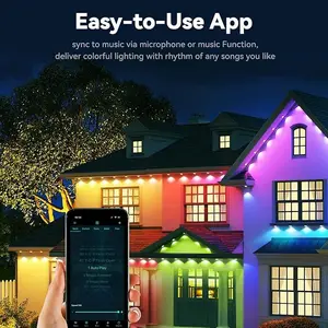Outdoor Waterproof Smart RGB Color Changing Low Voltage Fascia LED Strip Lights US Plug Transformer for Villa Patio Yard Night Landscape Lighting Atmosphere Decoration
