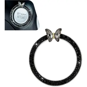 1 count  Engine Start Stop Decorative Ring, Bling Butterfly  Start Button Sticker, Key  Knob Bling Ring, Universal Interior Accessories for   (Black)