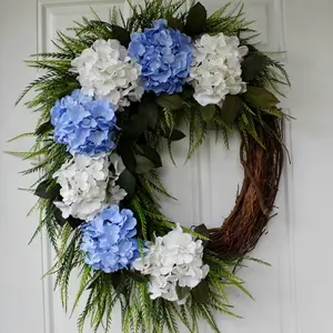 Hydrangea Heaven.  Grapevine Wreath. All year round wreath.  Front Door Wreath.