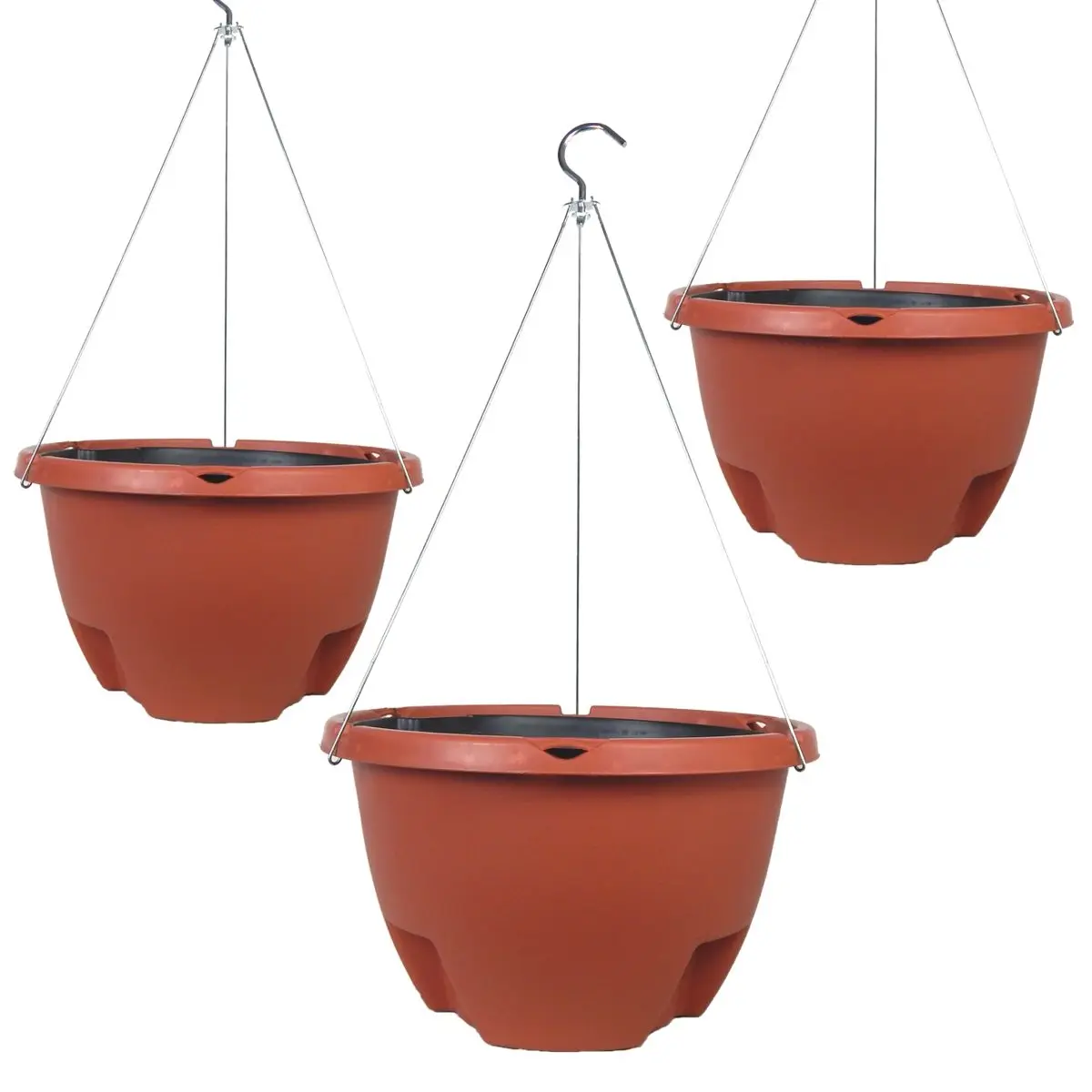 The Weekender 16 Plastic Self Watering Terracotta Colored Hanging Planter 3 Pack