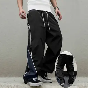 Men & Women Unisex Colorblock Side Stripe Adjustable Drawstring Waist Mid Rise Loose Fit Outdoor Windproof Straight Casual Sports Pants - Durable Workout Wear, Suitable for Everyday Wear, All Season Trendy Men's Pants, Athletic Style Sports Pants