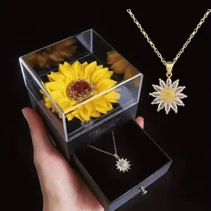 1set Artificial Sunflower Gift Box, Spring/Summer Sunflower Gift Box And Necklace Gift Box, Mother's Day Gift, Anniversary Gift, Birthday Gift For Girlfriend And Wife, Party Gift, Graduation Gift, Gift For Your Best Friend