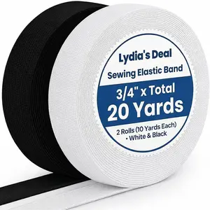 Elastic Band for Sewing, 3/4 Inch Wide High Stretch Knit Elastic, 20 Yards (2 Rolls), Soft & Durable Waistband Elastic for Pants, Skirts & DIY Crafts (10 Yards White, 10 Yards Black)
