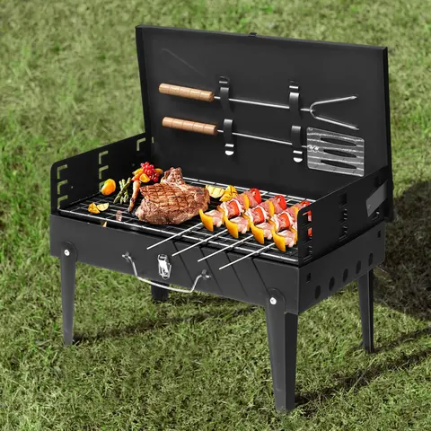 Karlhome Portable Suitcase Charcoal Grill - Mini Grill - Small Tabletop Charcoal Grill for Camping, Outdoor Cooking - Collapsible Camping Grill for Picnic, Tailgating and Backyard BBQ