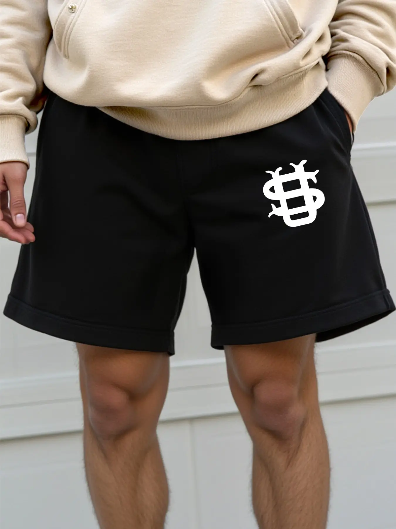 Men's Gothic Geometric Dollar Symbol Print Shorts, Eye-Catching Logo, Adjustable Drawstring Waist, Elastic, Soft Fleece Fabric, Essential for Casual Wear and Fitness, Athleisure Shorts