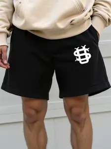 Men's Gothic Geometric Dollar Symbol Print Shorts, Eye-Catching Logo, Adjustable Drawstring Waist, Elastic, Soft Fleece Fabric, Essential for Casual Wear and Fitness