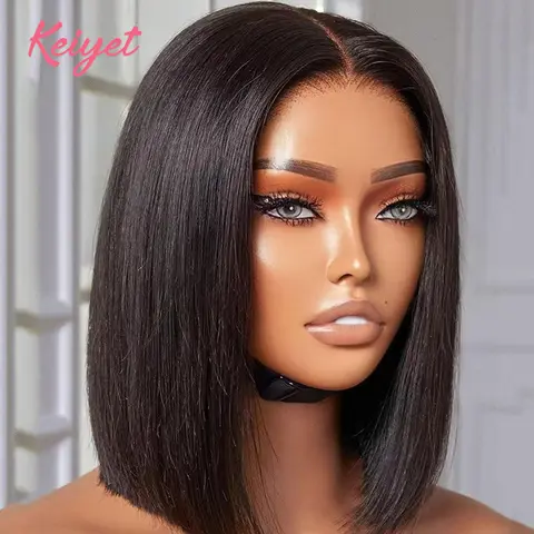 Keiyet Short Bob Glueless Wigs 4x6 Ready To Wear Bone Straight Glueless Wigs Human Hair Pre Cut 6x4 HD Lace Closure Wig For Women Pre Plucked 180%