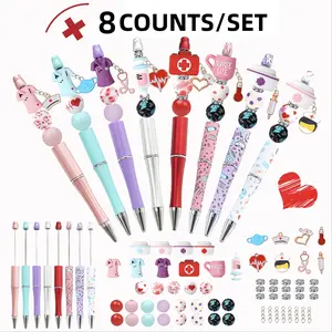 Back-To-School 8pcs Medical Theme DIY Bead Pen Set Beaded Pens, Includes 3D Doctor Nurse Stethoscope Silicone Beads, Ideal Thank You Gift Office Supplies