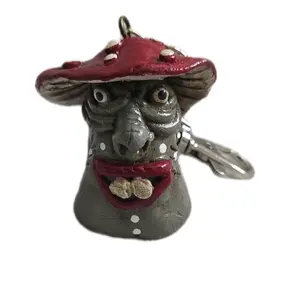 Shroom Goblin Keychain Hand-Sculpted Oddity Polymer Clay Red Mushroom Cap Quirky Expression Intricate Detailing Durable Keyring Attachment 2" x 1 ½"