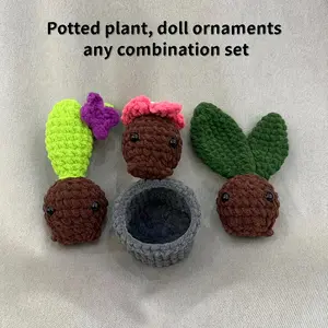 Three Plant Seed Sets Creative Hand-knitted Potted Plant Finished Dolls, Ornaments And Decorative Dolls, Birthday Party Supplies, Birthday Gifts, Art Crafts And Decorative Gifts, Aesthetic Home Decoration