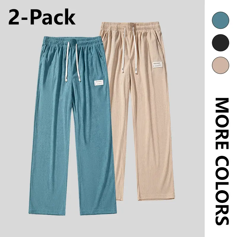 Clean Gent Women’s 2-Pack Loose Straight Wide-Leg Yoga Casual Pants, Drawstring Waist, Sporty Casual Style Sweatpants, Comfortable Women’s Bottoms for Summer