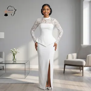 Amani Ivory Lace & Structured Bridal Gown – Timeless Elegance Sculpted Silhouette - White Lace Bridal Dress Long Sleeve, Elegant Wedding Dress Women, Civil Wedding Dress, Modern Minimalist Bride Dress with Corset Waist Womenswear