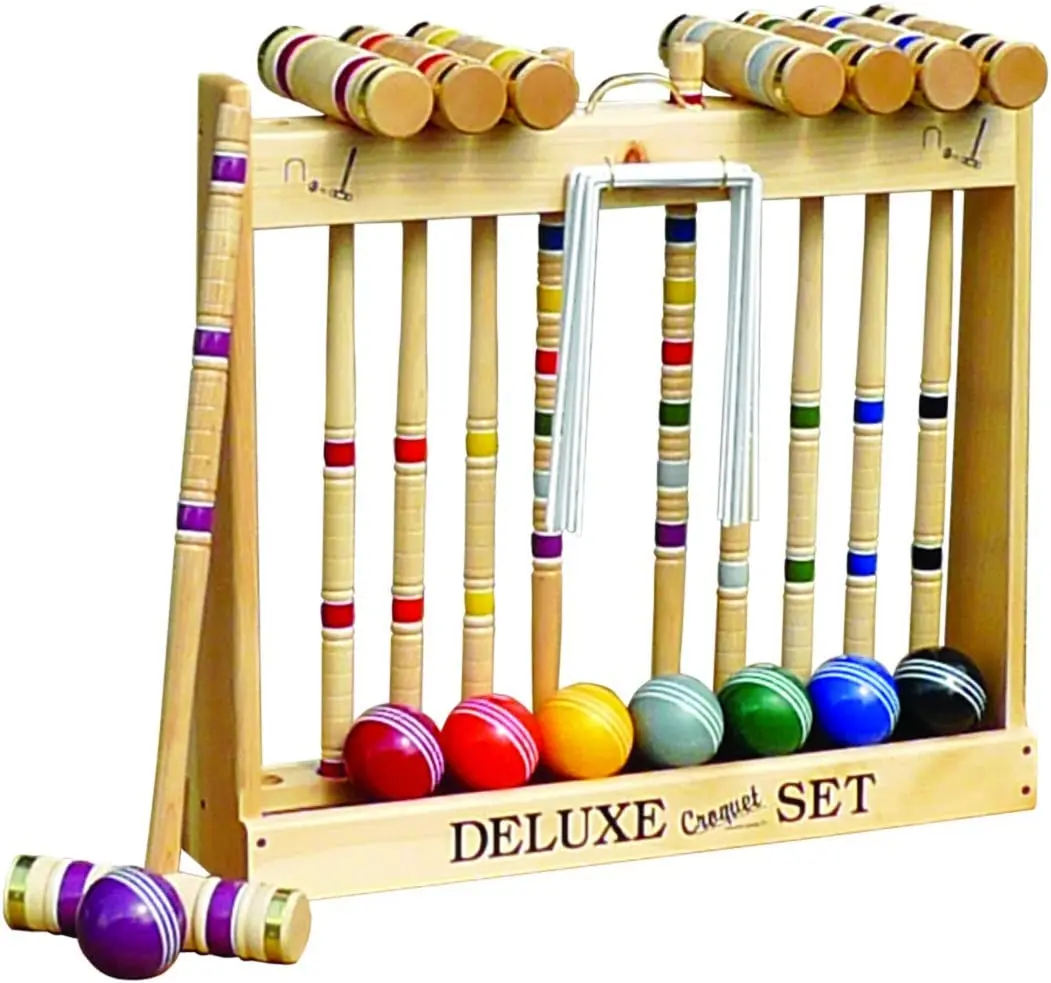 CROQUET SET & CADDY 8 Player 24" Maple & Brass Amish Handmade USA