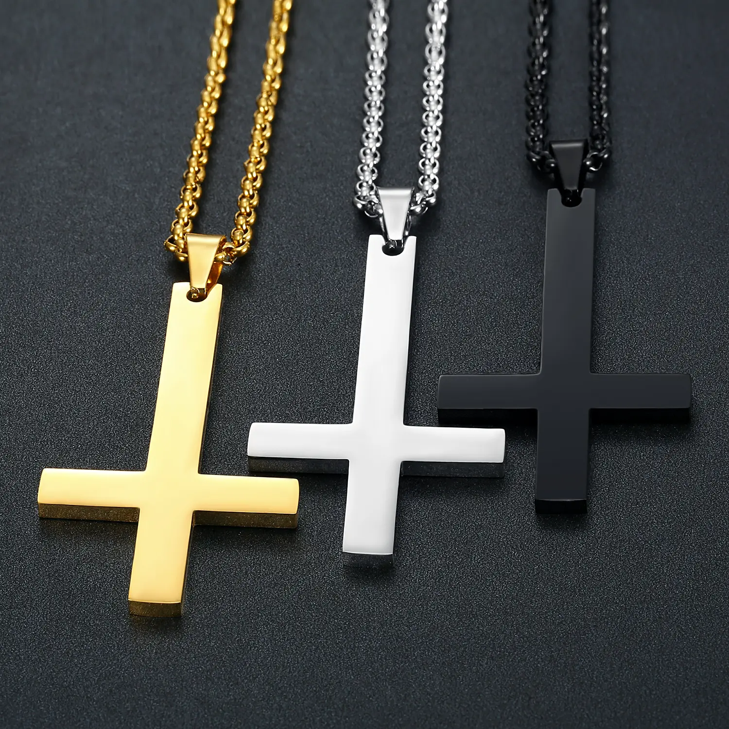 Stainless Steel Inverted St. Peter Crucifix Necklace, Unisex Men's Fashion Accessory, Trendy Decorative Cross Costume Jewelry Necklace, Crucifix Necklaces, Decorative Cross Necklaces