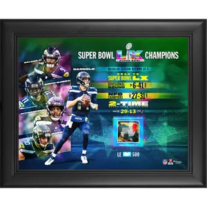 Seattle Seahawks Framed 13" x 16" Super Bowl LX Champions Collage with Game-Used Confetti - Limited Edition of 500