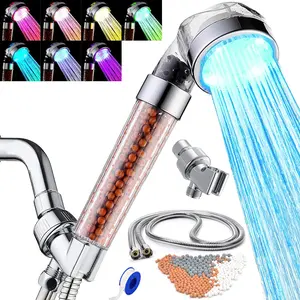 LED Shower  Handheld with Hose,Replacement Filter and Shower Bracket,Rainfall 7 Colors Changing High  Spray Filter Showerheads  Lights for Hard Water