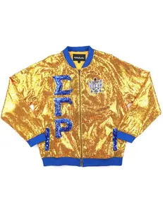 Sigma Gamma Rho Sequin Bomber Jacket Gold
