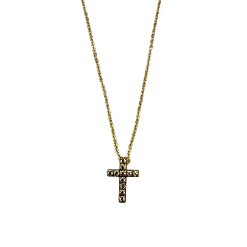 14KT Gold Cz Cross Child Pendant Necklace - Simple Design for Kids' Jewelry Collection