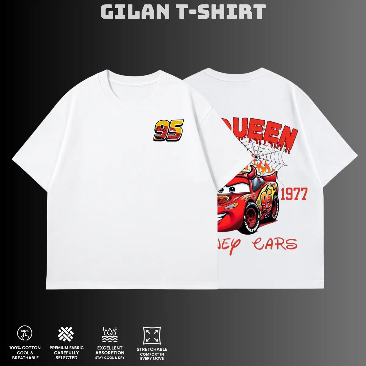 Halloween Shirt,Retro Two Side Cars Gildan T-Shirt , Cars Movie T-Shirt, Mcqueen and Mater Retro Vintage Unisex Oversized Anime Graphic Tee – Trendy Y2K Acid Gildan,Manga Game Movie Lover Gift For Fans Merch