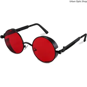 XUH Retro Gothic Steampunk Sunglasses, Round Metal Frame Punk Circle Shades, High Quality Durable Fashion Eyewear for Men