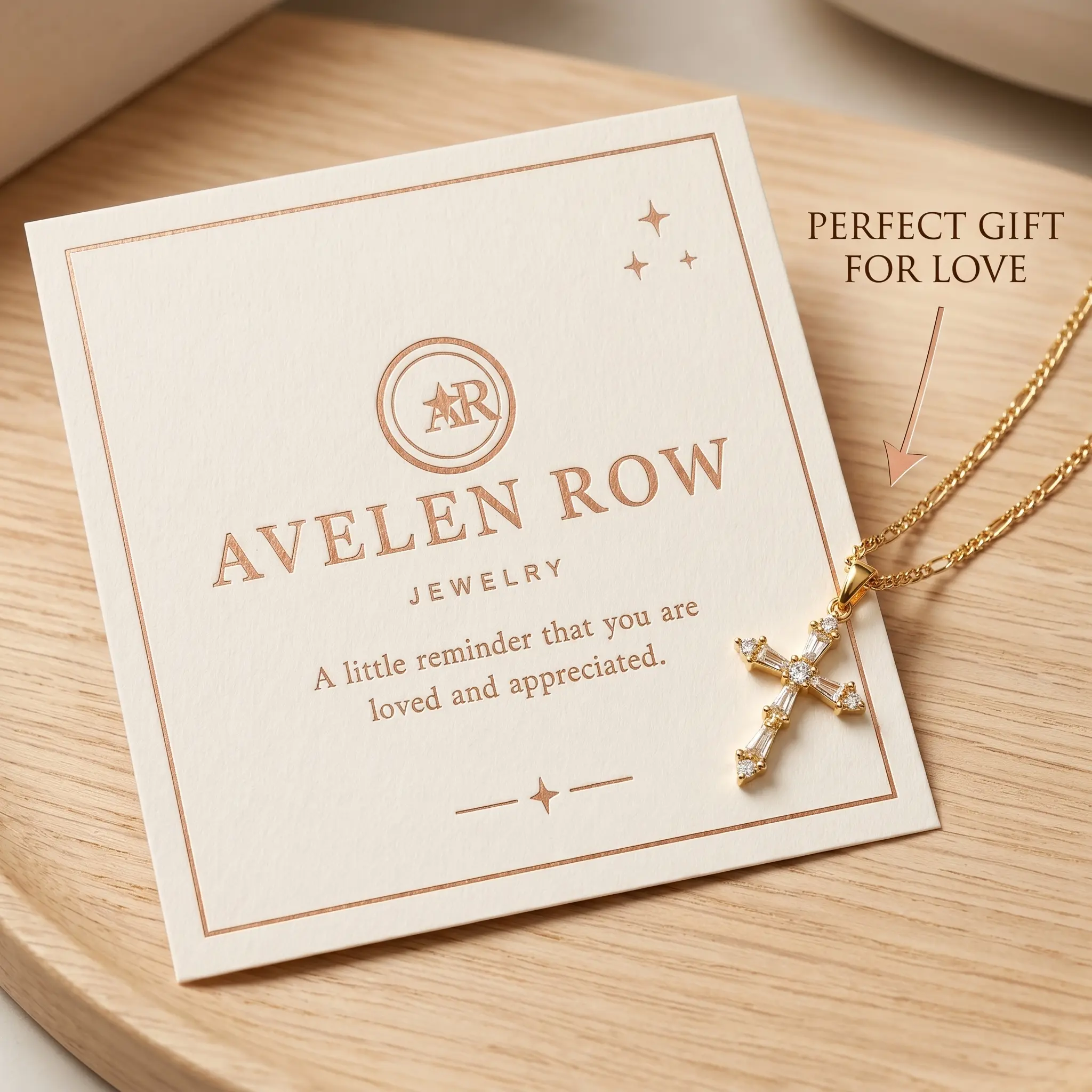 Avelen Row Cross Necklace with Crystal Accents in Gold Color, Elegant Design for Women, Perfect for Special Occasions