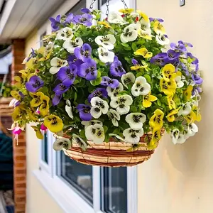 [12 Bundles Artificial Flowers] 12 Bundles Artificial Pansy Flowers | Weather-Resistant, No Maintenance, Vibrant White/Purple/Yellow Colors | for Outdoor/Indoor, Garden & Home Decor | Artificial Flower Plant Artificial Plants