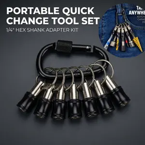 Trending 7Pcs Black Portable Quick Change Bit Extension Rods with Black Carabiner Quick Release Holder, 1/4 Inch Hex Shank, Aluminum Alloy Extension Bar, Compatible With Drill Bits & Screwdriver Bits, Ideal Gift For Men