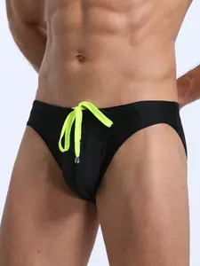 1Pc Men's Solid Color Triangle Sport Swim Trunks, Quick-Drying Professional Racing, Adjustable Drawstring, Perfect for Diving & Swimming