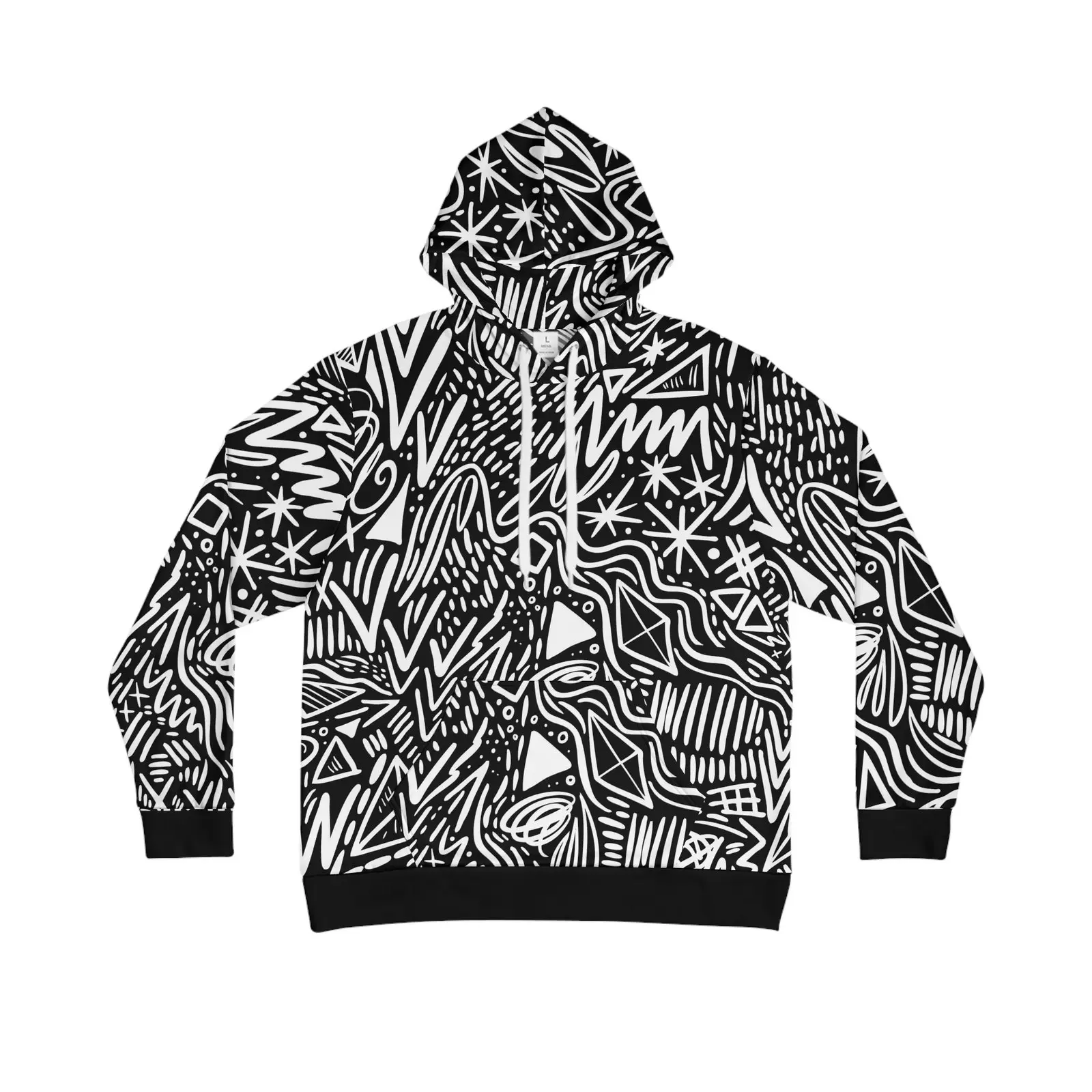 Abstract Black &amp; White Doodle Hoodie, Minimalist Graffiti Streetwear for Unisex Style