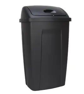 13 Gallon Trash Can, Plastic Swing Top Kitchen Garbage Trash Can, Black Household