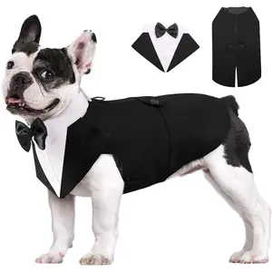 Dog Tuxedo Formal Dog Suit and Bandana Set, Gentle Dogs Wedding Party Suit Bow Tie Shirt, Tuxedo for Small Dogs Costume Outfit with Detachable Bowtie Collar for Christmas Halloween Dress Up