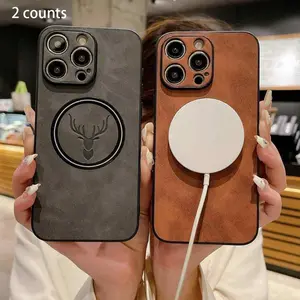 Magnetic Anti-Drop Shockproof Phone Case for iPhone 17 16 Pro Max/15 Pro/14 Plus/13/12/11 Pro Max, Deer Head Texture Business Protective Cover, Casing, Accessories